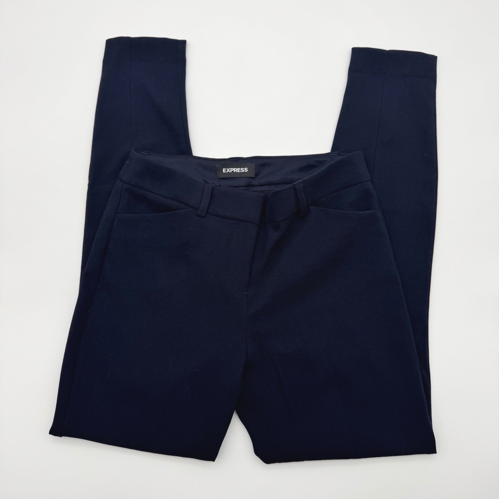 Express Skinny Mid Rise Dress Pants Navy Blue Size 2R Stretch Trousers